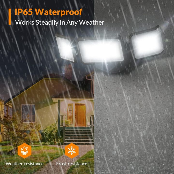 LEPOWER 42W Flood Lights Outdoor, 4200LM Bright LED Security Lights Outdoor with 3 Heads, 220&deg; Wide Angle, IP65 Waterproof for Garage, Yard, Porch