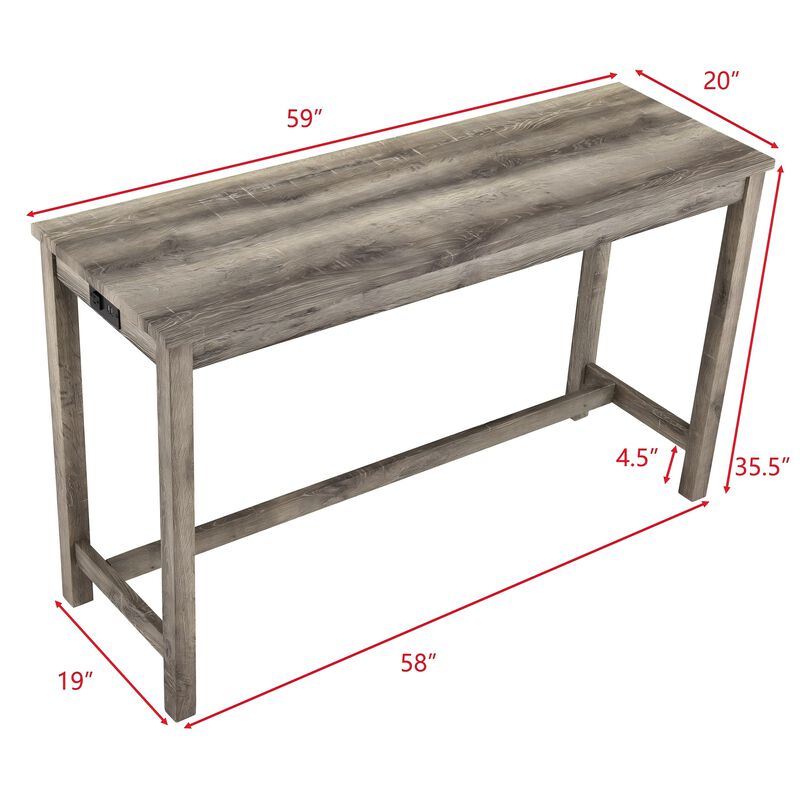 59 in. W Four Leg Wood Dining Table Seats 3