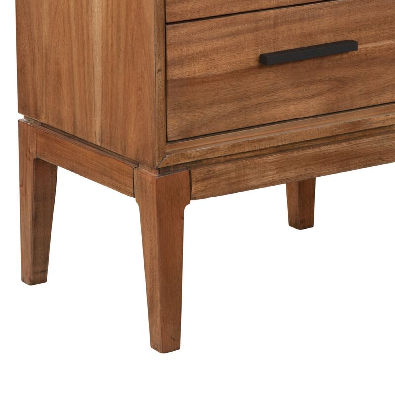 Nightstand with 2 Drawers and Wooden Frame, Brown-Benzara