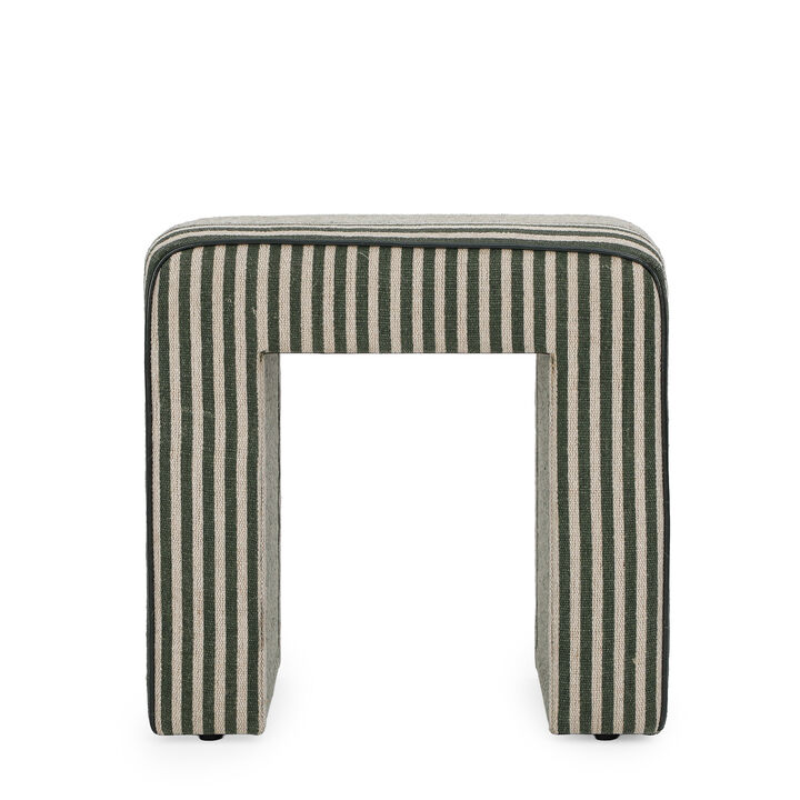 Byron Square Green Stripe Cotton Jute Ottoman