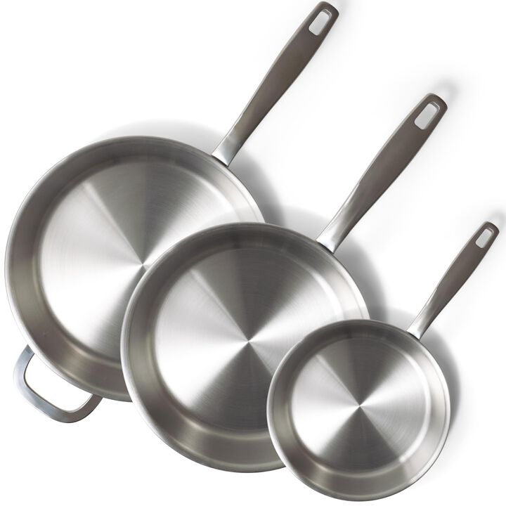 Alva Maestro 3-Piece Professional 5-Ply Stainless Steel Frying Pan Set - Non-Toxic PFAS/PFOA/PTFE-Free Skillets and Cookware - Induction and All Stovetop Compatible - Oven Safe - Stay-Cool Handles