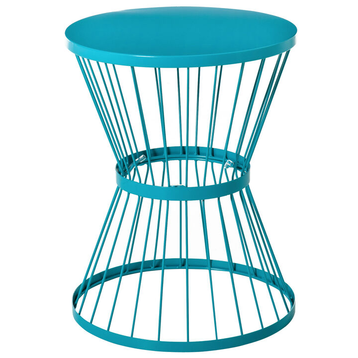 Outsunny 16" Steel Patio Side Table, Garden End Table with Hourglass Design, Accent Table for Outdoor and Indoor Use, Blue