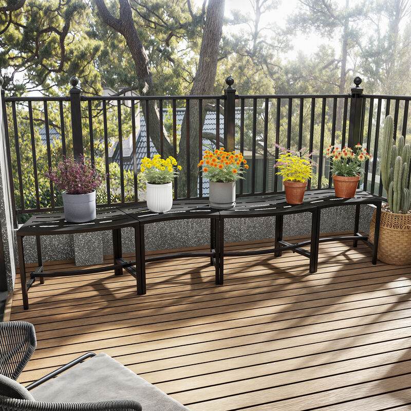 FUFU&GAGA Set of 4 Outdoor Fire Pit Benches, Black Iron Frame Stationary Patio Chairs with Slatted Seats, Weather-Resistant, (15.7 in. H x 23.9 in. W x 13.5 in. D), Black