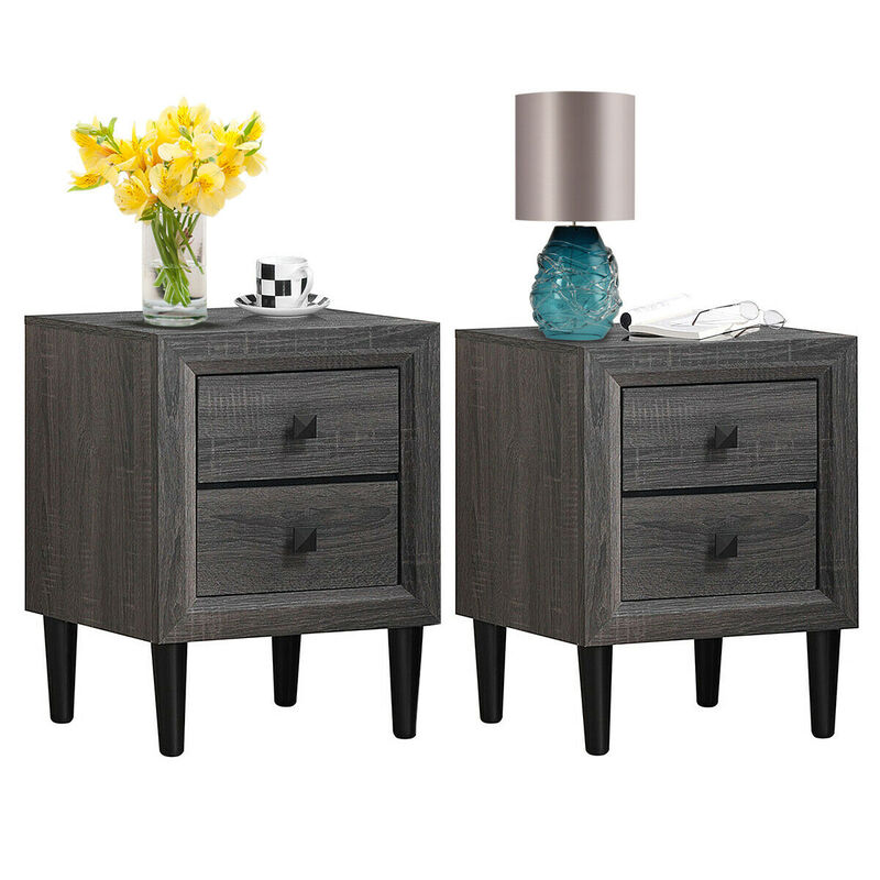 Set of 2 Multipurpose Retro Nightstand with 2 Drawers