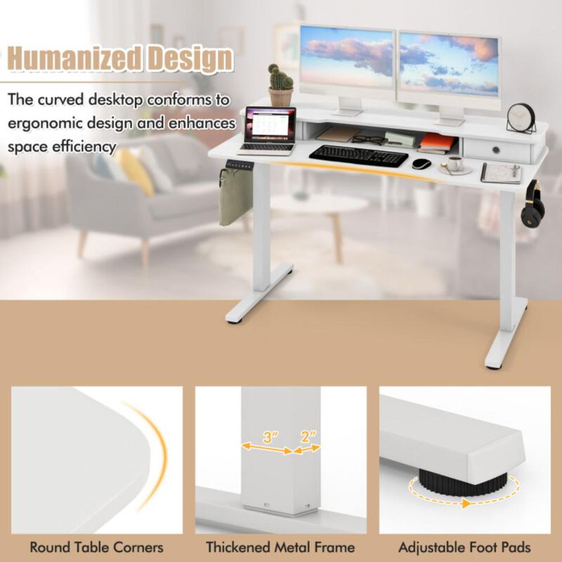 Hivvago 55 Inch x 24 Inch Height Adjustable Electric Standing Desk with 2 Drawers
