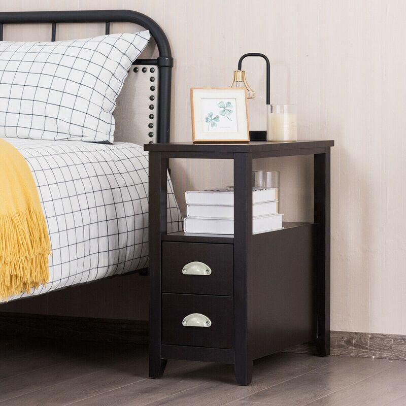 Set of 2 Wooden Bed-side Nightstand with 2 Drawers image number 2