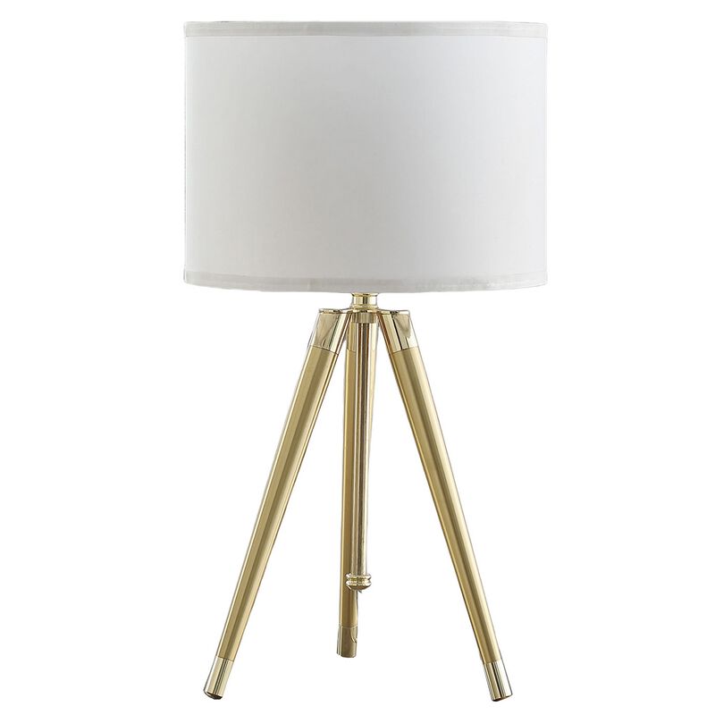 Kera Table Lamp, White Drum Shade, Brass Gold Tripod Base 39 Inch  - Benzara