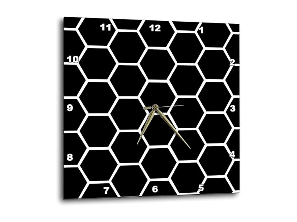 Black White Honeycomb Hexagon Pattern Wall Clock 10 Inch Home Decor