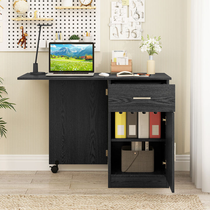 Folding Computer Desk with Drawer and Mobile Cabinet for Home Office