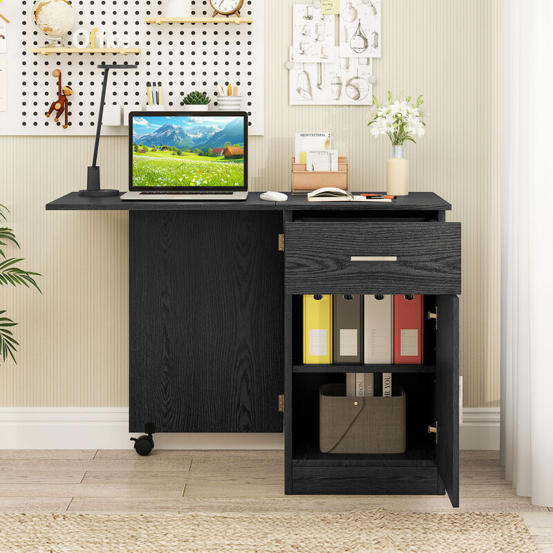 Folding Computer Desk with Drawer and Mobile Cabinet for Home Office