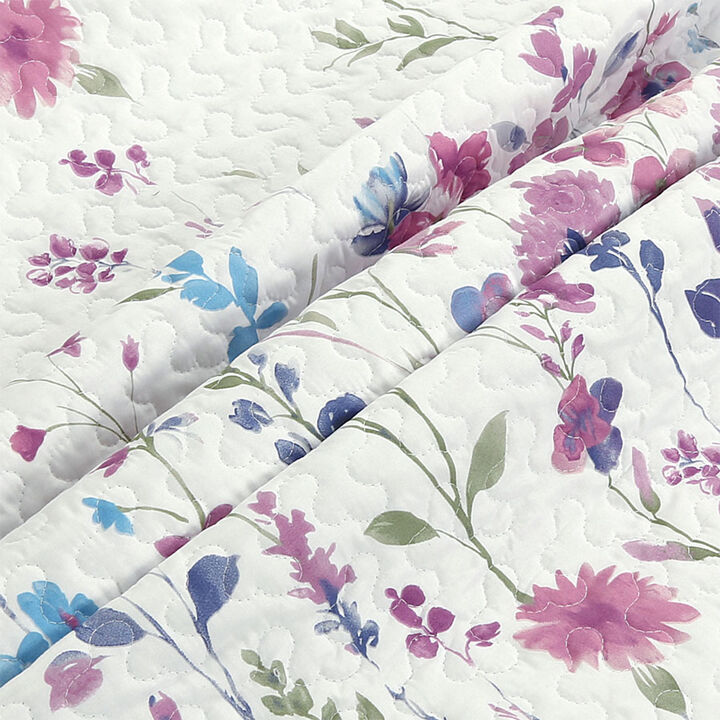 3 PCS Quilt Bedspread Coverlet White Floral Design Microfiber Full Size