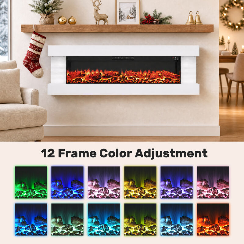 Mondawe Stylish Electric Fireplace Integrated 3-Sided Fireplace with 60" Suspended Light Mantel with Remote Control, White image number 3