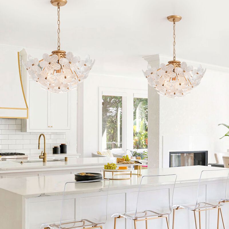 Frieda Modern 4-Light 20" Brushed Brass Clear Glass Flower Chandelier image number 8