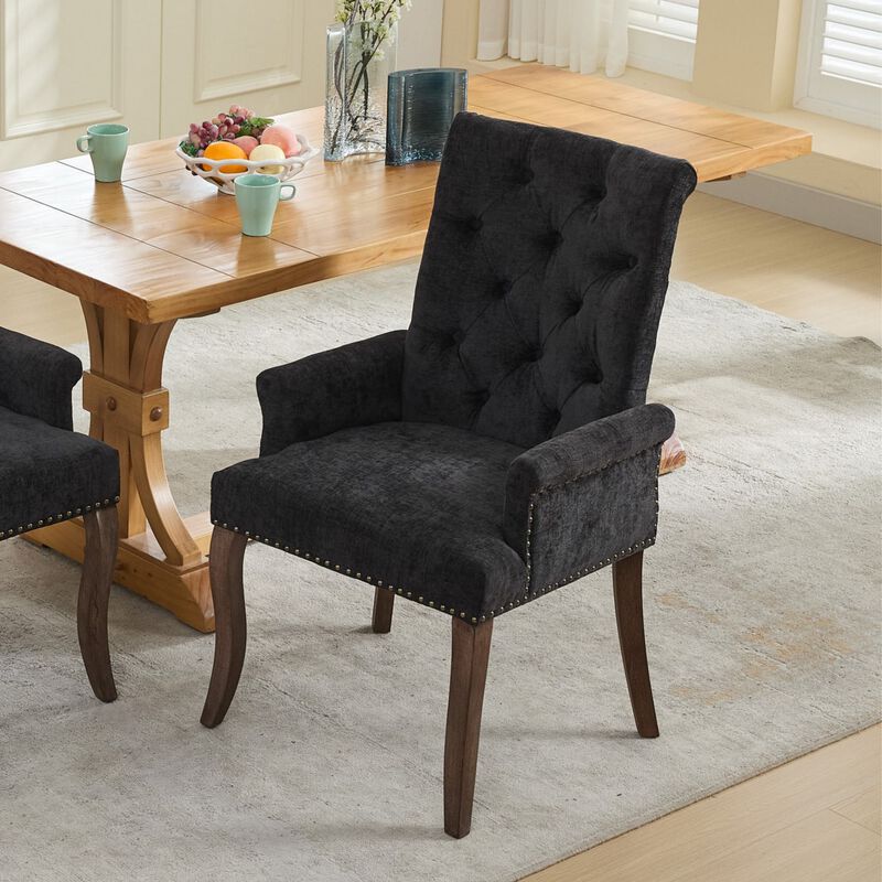 Upholstered Chenille Fabric Accent Dining Chair, Elegant Tufted Club Dining & Kitchen Armchair image number 8