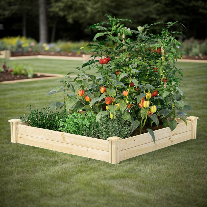 QuikFurn 4ft x 4ft Outdoor Cedar Wood Raised Garden Bed Planter Box - Made in USA