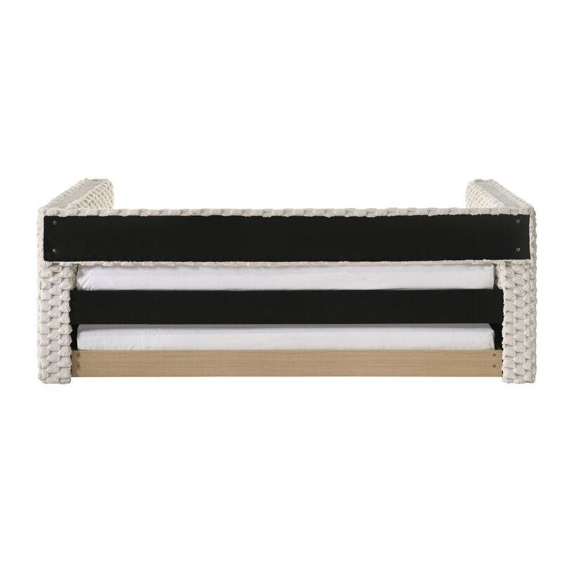 Sely Daybed w Pull Out Trundle, Faux Marble Top, Beige Upholstery