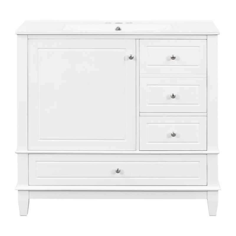 Merax Freestanding White Bathroom Vanity with Integrated Ceramic Sink