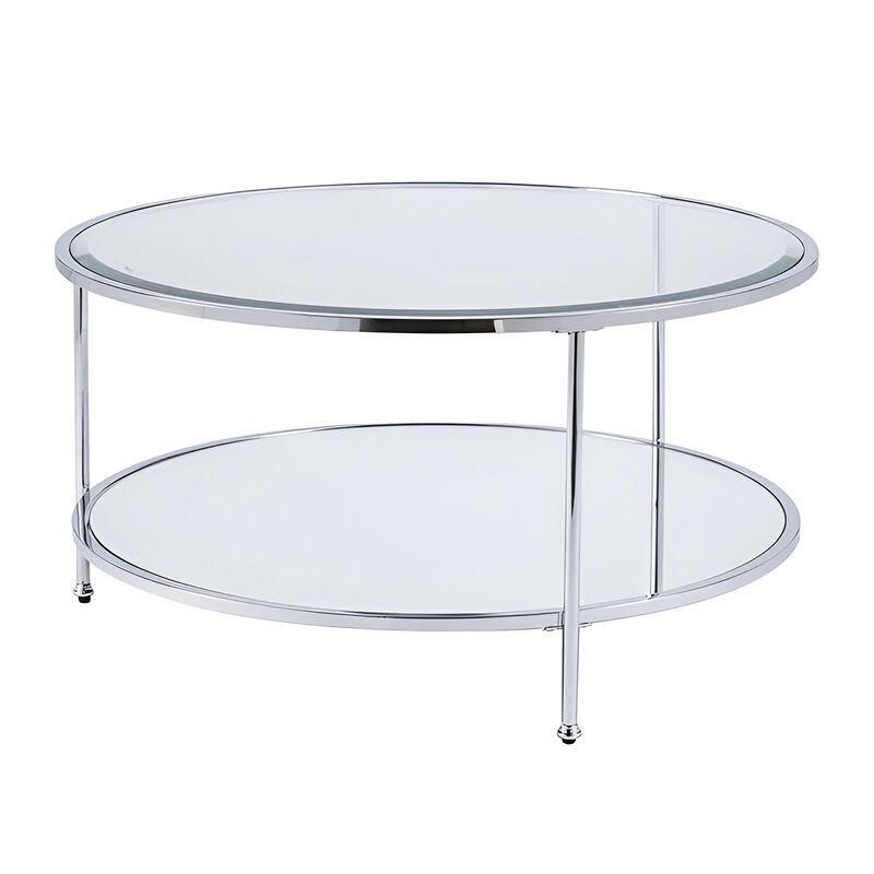 Hivvago 34 Inch  Chrome Glass And Metal Round Mirrored Coffee Table