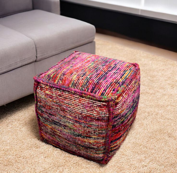 Hivvago 18 Inch Pink Wool Cube Pouf Ottoman