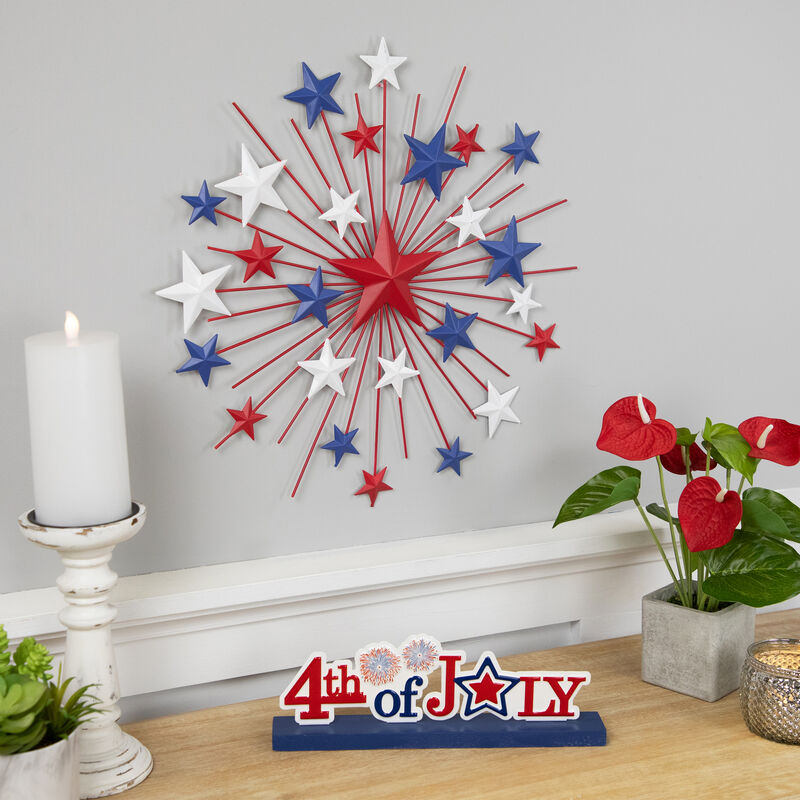 Fireworks 4th of July Patriotic Metal Table Sign - 11.5" - Red and Blue
