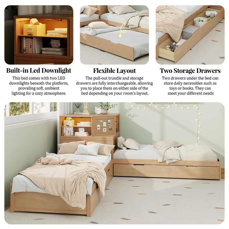 Merax L-Shaped 3-in-1 Multi-functional Combination Bed image number 3