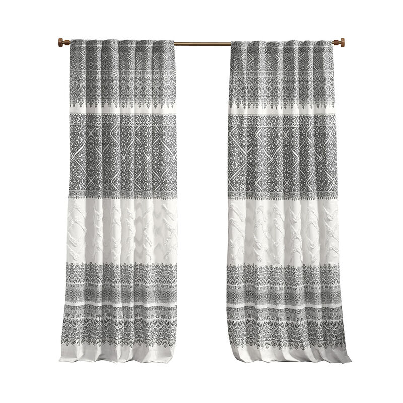 Gracie Mills Robbins Chenille-Detailed Cotton Printed Curtain Panel with Lining