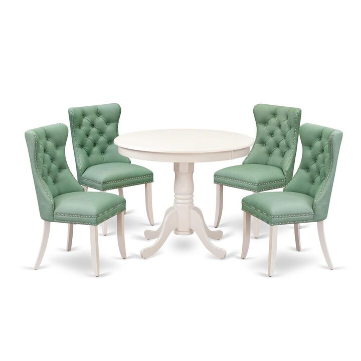 East West Furniture 5 Piece Dining Set Contains a Round Kitchen Table with Pedestal