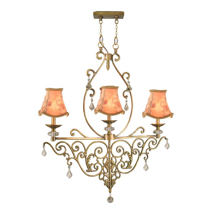 35" Gold and Orange Contemporary 3-Light Chandelier