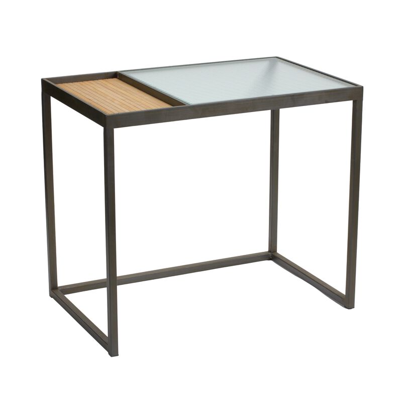 Set of 2 Side Tables with Iron Frame, Wicker Detailing, and Glass Top