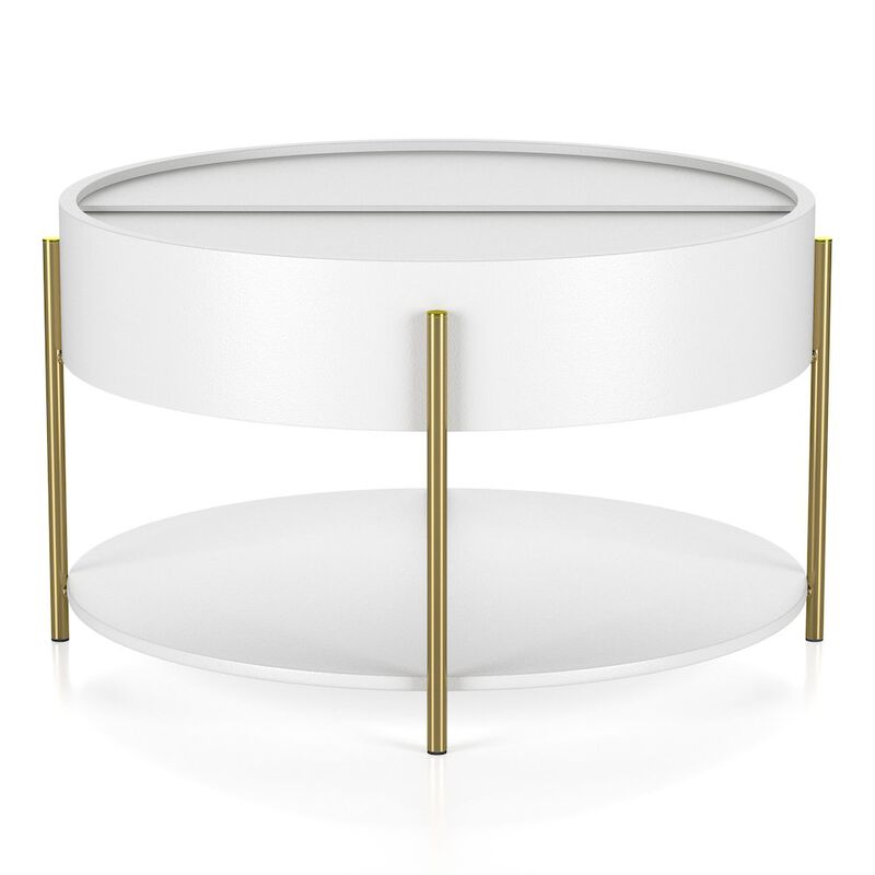 ENITIAL STAR Haft Wood Coffee Table with Hidden Storage in White