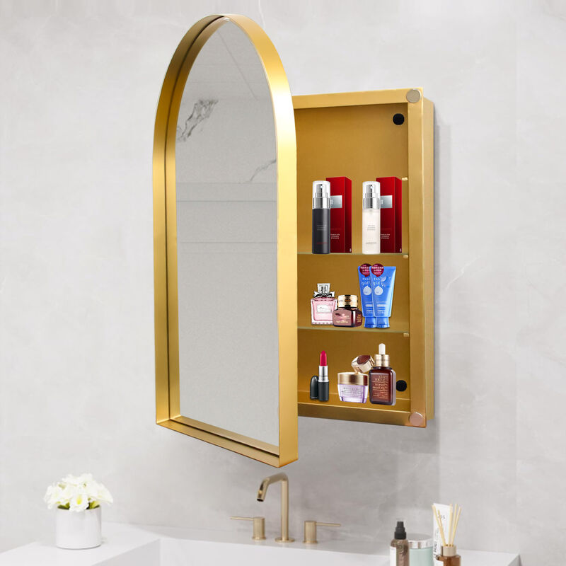 ELEMENT ACE 24x36 Inch Arched Recessed Medicine Cabinet with Adjustable Shelves and Metal Frame image number 1