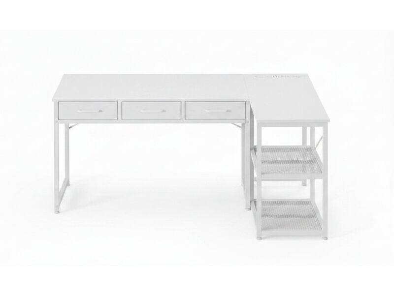 Computer Desk &ndash; 53" White L‑Shaped Corner Table with Drawers, Shelves & Power Outlets image number 0