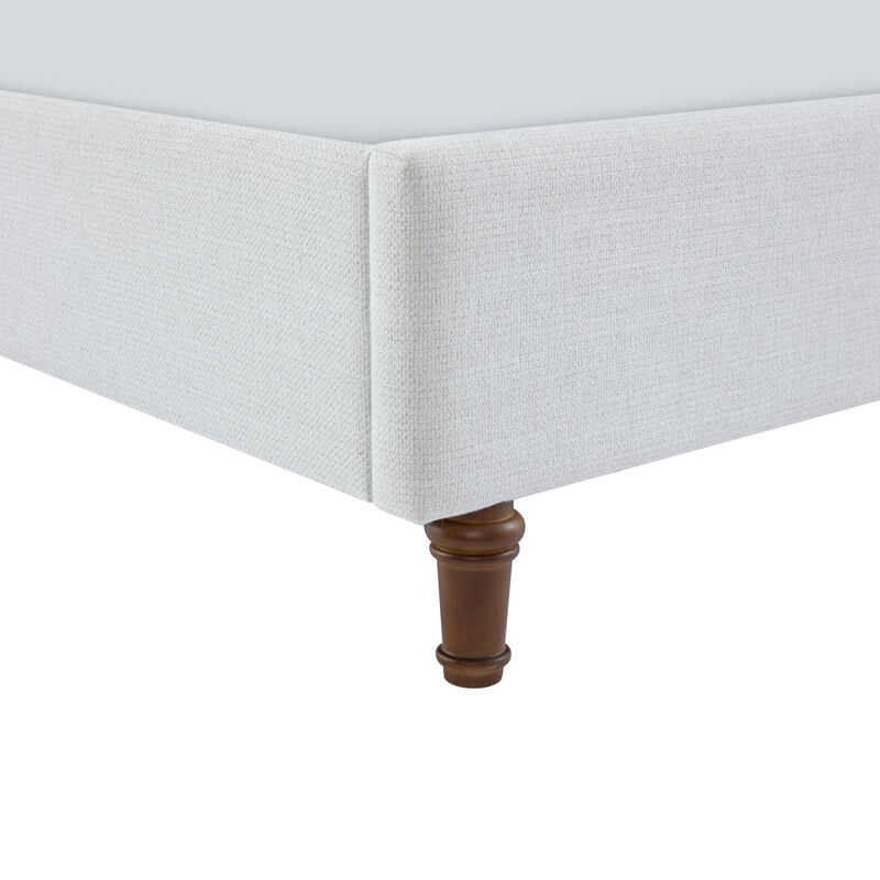 Queen Wingback Upholstered Bed with 54" Camelback Headboard, Ivory Textured Fabric image number 6