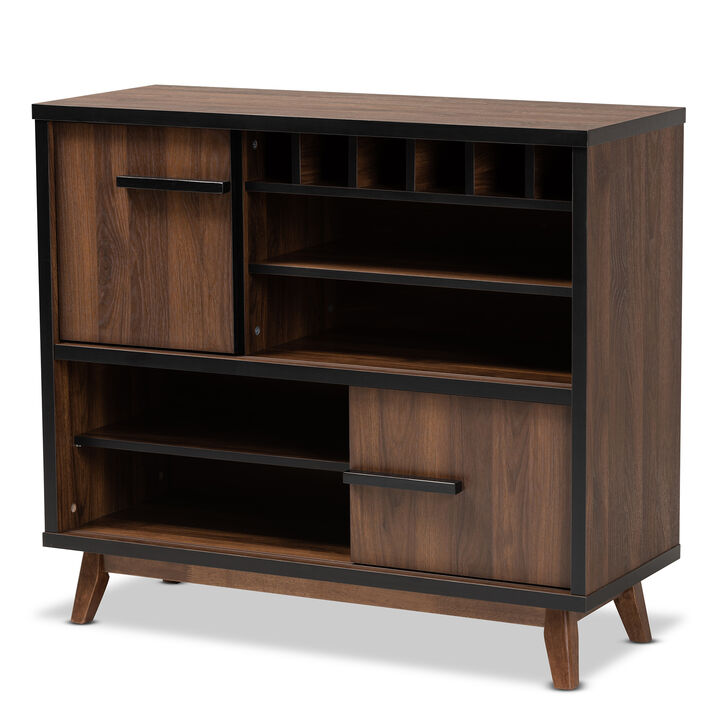 Baxton Studio Margo  Two Tone Walnut Brown and Black Finished Wood Wine Storage Cabinet
