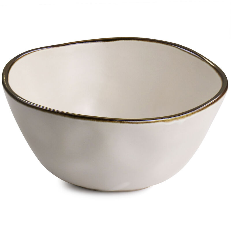 Elama Modern 16 Piece Stoneware Dinnerware Set in Matte White with Gold Rim