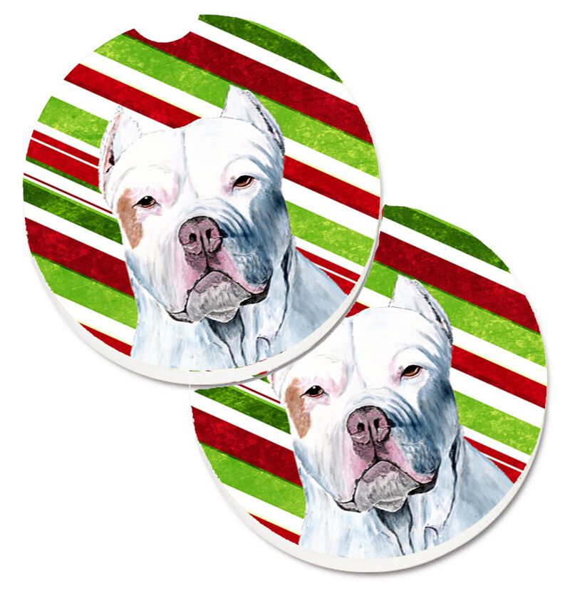 Caroline's Treasures Pit Bull Candy Cane Holiday Christmas Set of 2 Cup Holder Car Coasters SC9341CARC, 2.56, Multicolor image number 0