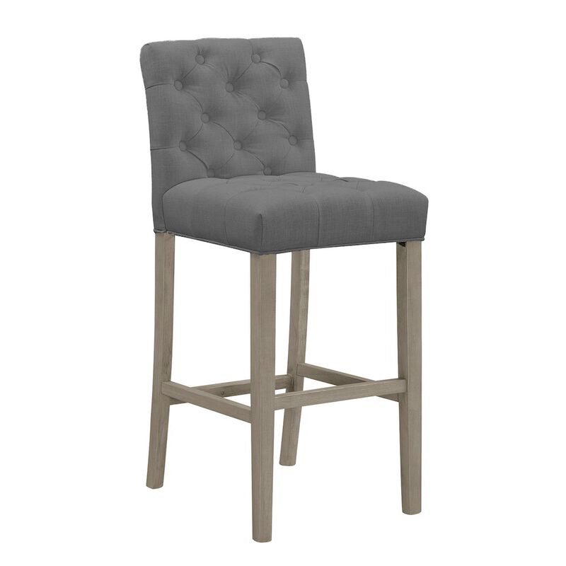 Glamour Home Set of 2 Alee Gray Fabric Bar Stool with Tufted Buttons and Wood Legs