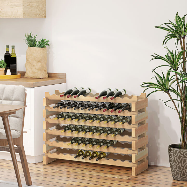 72 Bottles Wine Rack Solid Natural Wood Storage 6 Rows Home Furniture Stackable