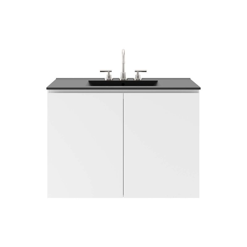 Modway Bryn 36" Modern Wood/Ceramic Wall-Mount Bathroom Vanity in Gray/Black image number 6