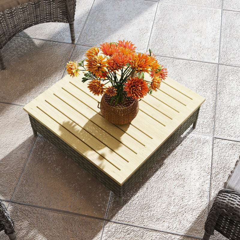 Hivvago Outdoor Wicker End Table with Wood Top image number 6