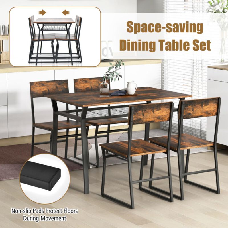 Hivvago 5 Piece Dining Table Set with Storage Rack and Metal Frame