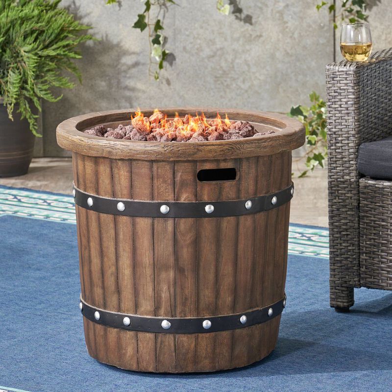 Mondawe Outdoor 25" Light-Weight Concrete Round Fire Pit 40K BTU, Dark Brown