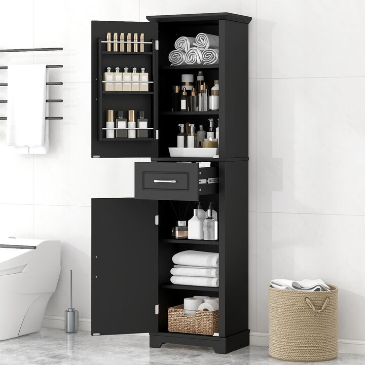 Merax Tall Bathroom Storage Cabinet, Freestanding Storage Cabinet with Two Doors and Adjustable Shelves