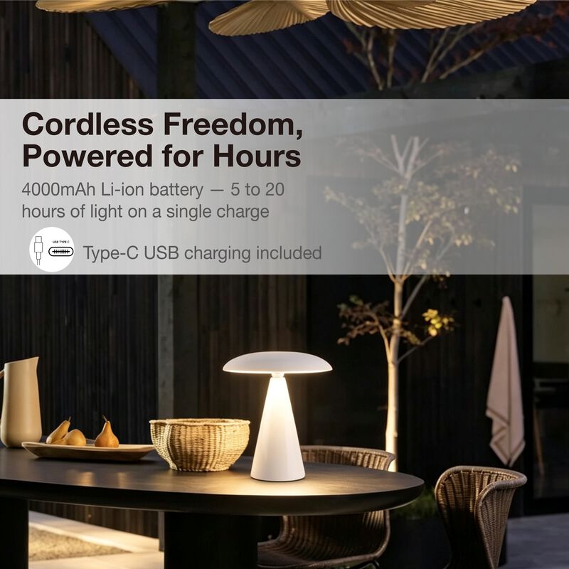 Beacon Lighting Kinoko II Cordless 2-in-1 Rechargeable LED Table & Wall Lamp, CCT Dimmable, Gloss image number 3