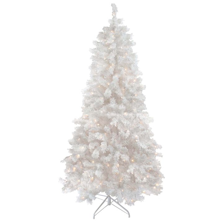 7.5' Pre-Lit Flocked White Spruce Artificial Christmas Tree - Clear Lights