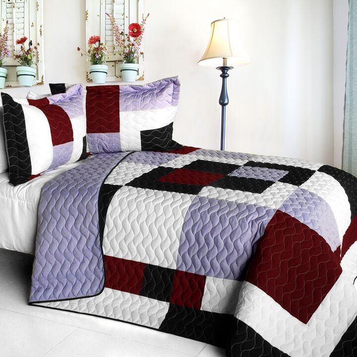 3-Piece Vermicelli Quilted Patchwork Quilt Set with Matching Shams