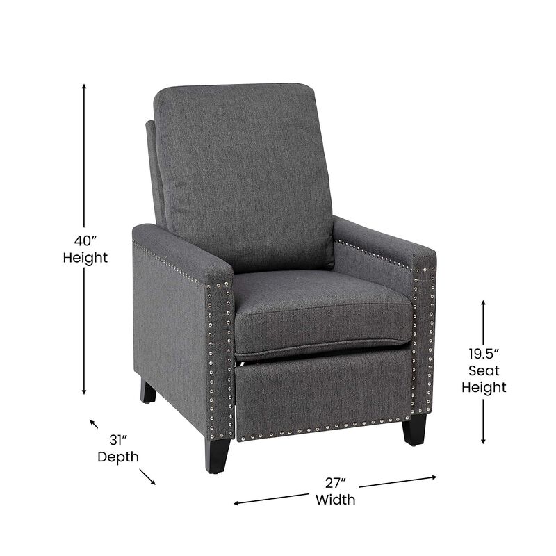 Flash Furniture Carson Transitional Style Push Back Recliner Chair - Gray Fabric Upholstery - Accent Nail Trim - Pillow Back Recliner