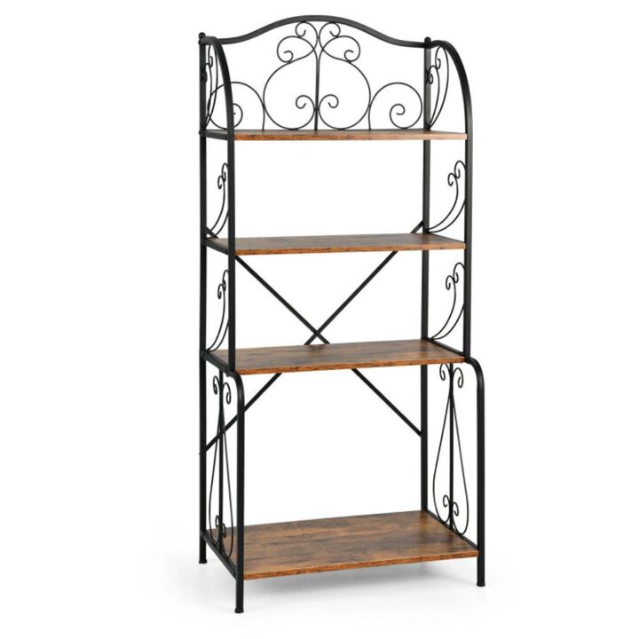 Hivago 4-Tier Industrial Kitchen Baker's Rack with Open Shelves and X-Bar