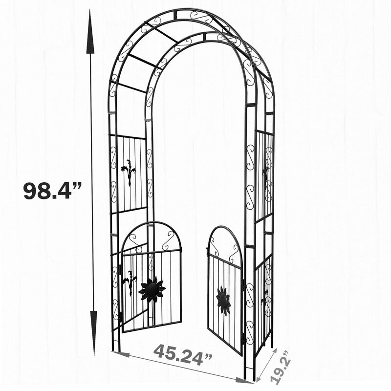 Outdoor Metal Garden Arch  with doors Garden Arbor Trellis Climbing Plants Support Arch image number 4