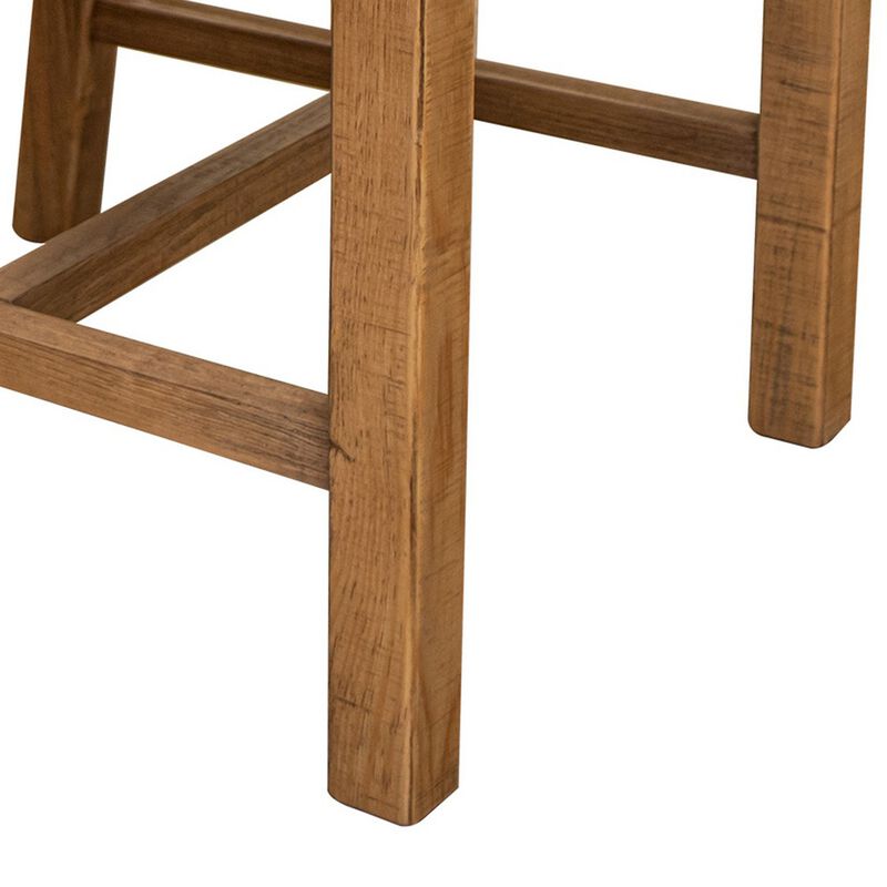 Asic 18 Inch Dining Chair, Set of 2, Vinyl Fabric, Natural Brown Pine Wood-Benzara